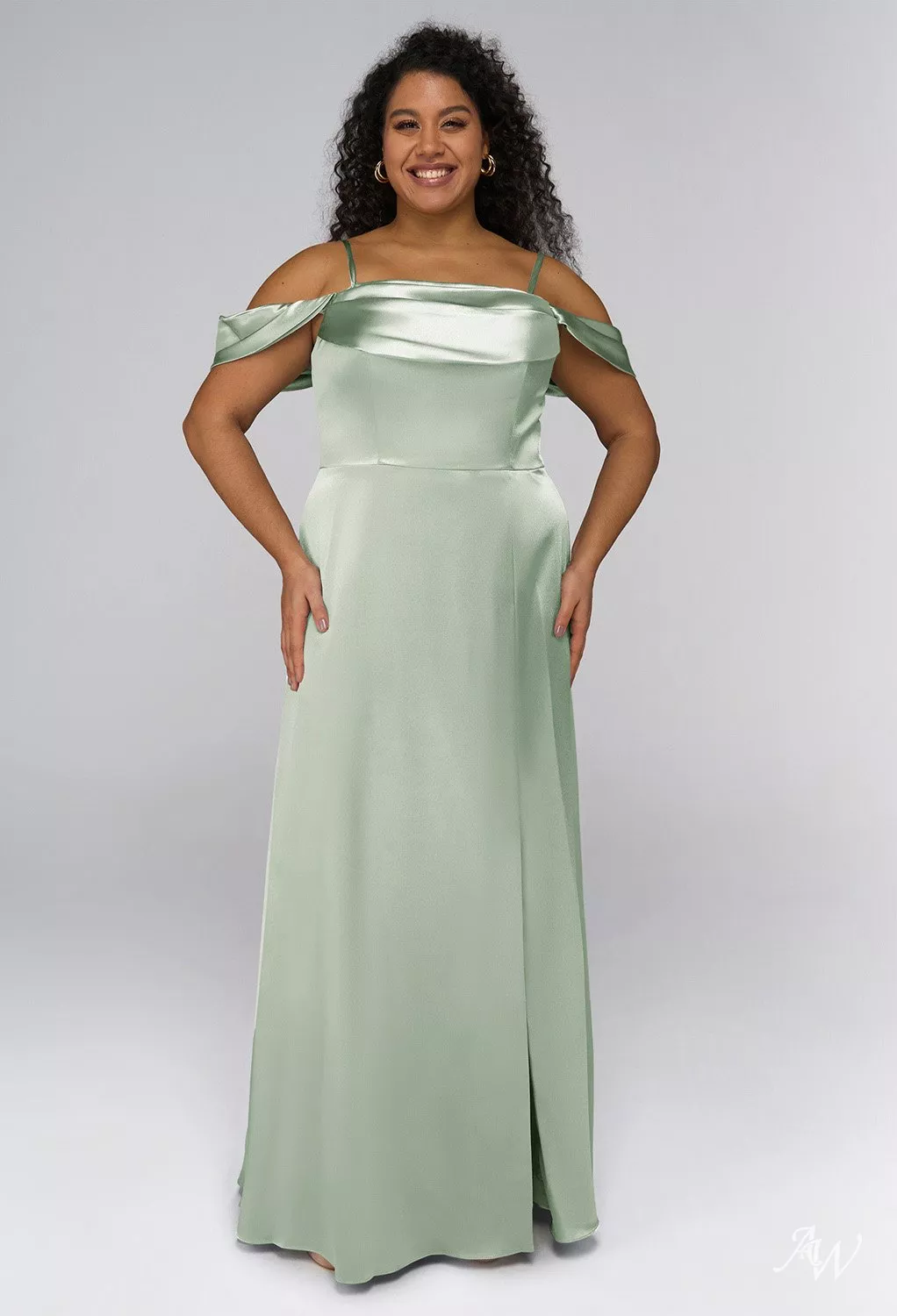 AW Laurinda Convertibile Dress, Champagne Crystal Satin Satin